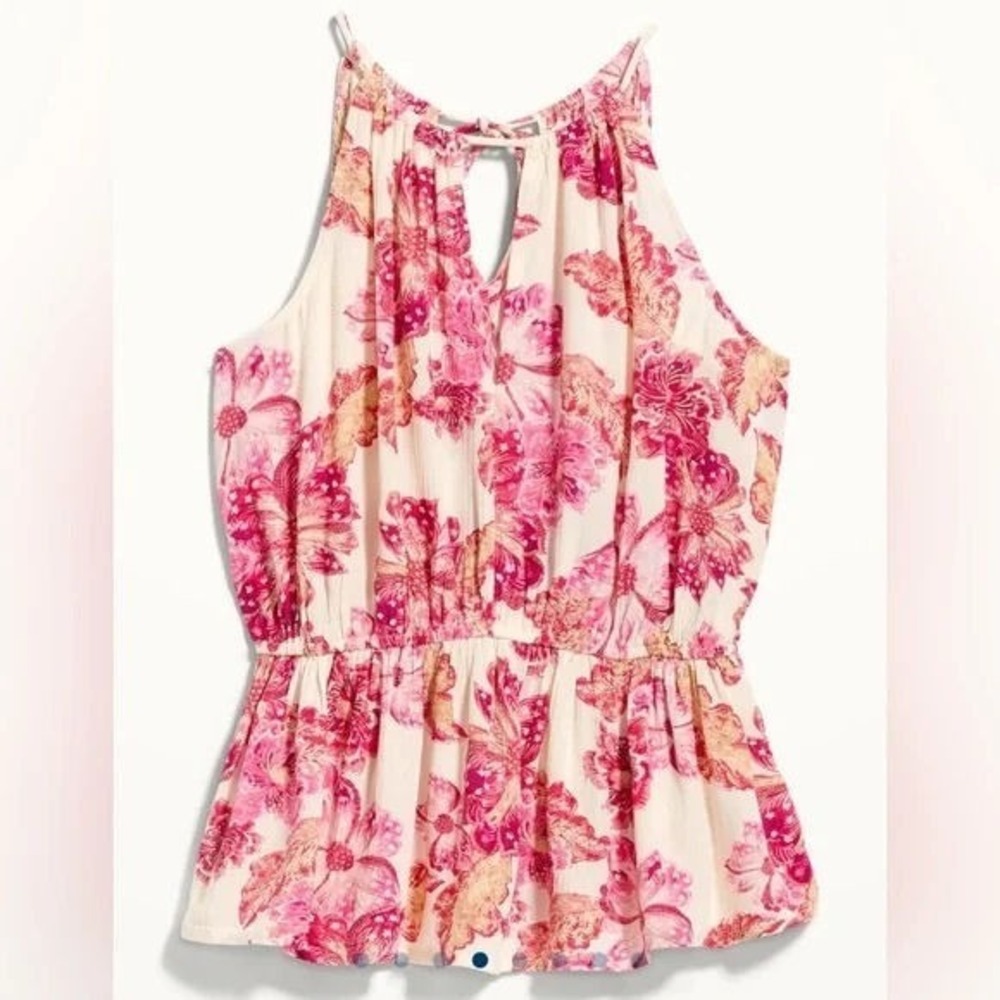 Old Navy Women's‎ Sleeveless High Neck 100% Rayon Pink Floral Top - Small